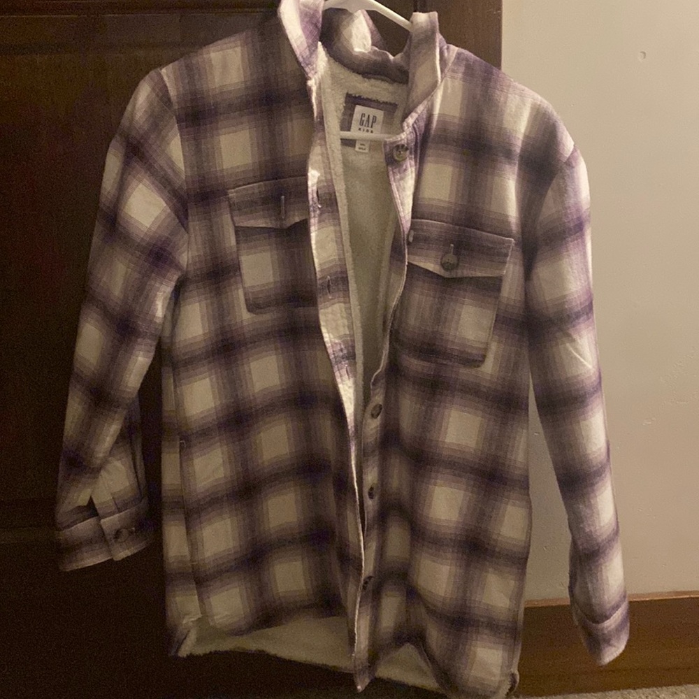 Gap oversized purple and white striped jacket